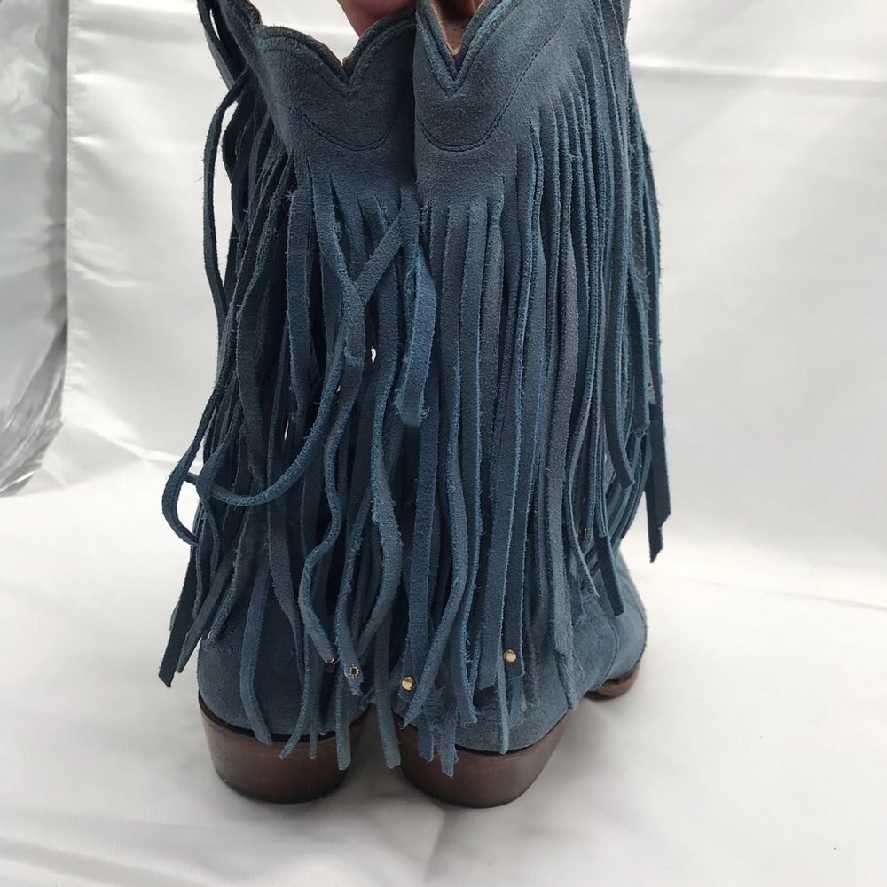 American Rebel Boot Co Elvis Presley Blue Suede leather Boots Fringe Size 6.5 - Picture 5 of 10